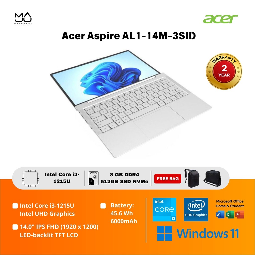 Laptop ACER Aspire Lite 3SID Intel Core i3-1215U RAM 8GB SSD 512GB Garansi Resmi