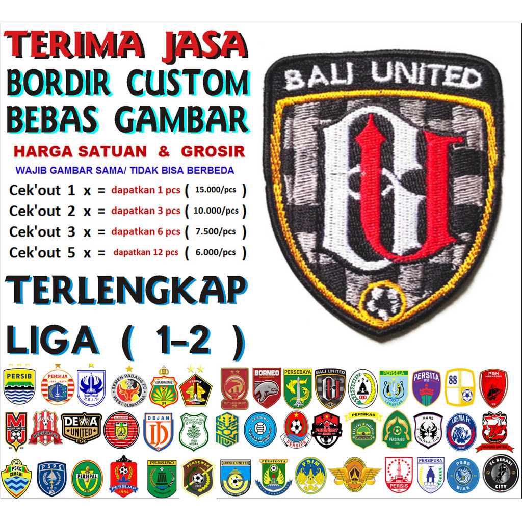 BALI UNITED PATCH BORDIR BET LOGO/EMBLEM BRI LIGA 1 & 2 LENGKAP