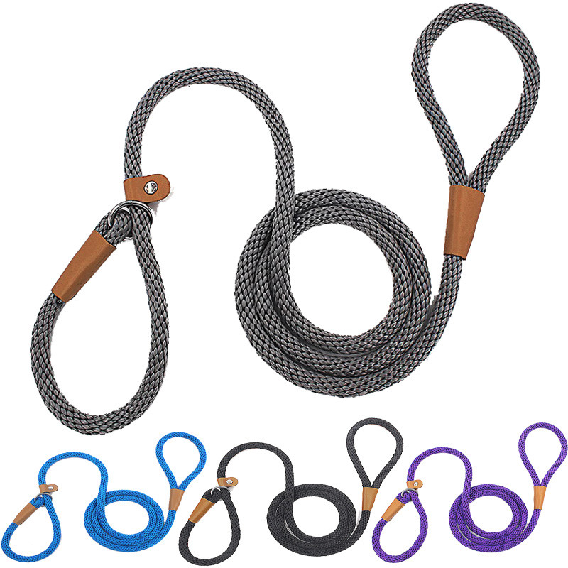 Dog Collar Dog Leash Slip Rope Lead Leash Heavy Duty Braided Rope Adjustable Loop Collar Training Le