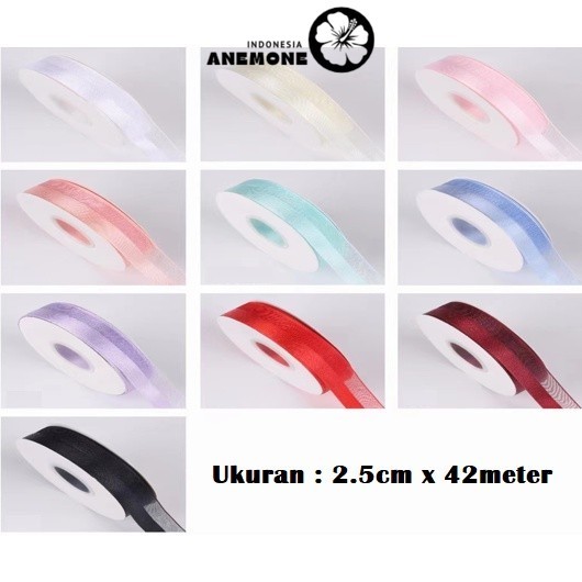 

ANEMONE - PTA7 EQUAL Pita Satin Roll Motif Setangan Satin dan Transparan Modern Pita Kado 2.5cm/Pita Dekorasi Buket