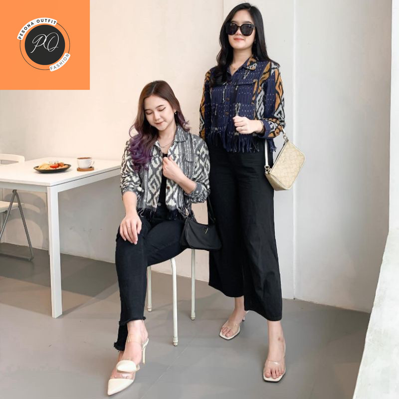 ATASAN ALIFIA TOP TENUN, BLUS KANTOR, ATASAN ETNIK KEKINIAN, OUTER TENUN WANITA, OUTER TENUN, ATASAN