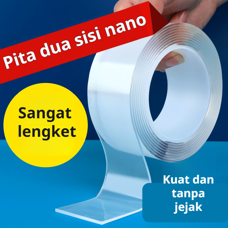 

【Kirim dalam 24 jam】[Cocok untuk bahan apa pun]Double Tape Nano Bening Lakban Gel Anti Air Super Kuat Reusable Tape Double Tip Perekat