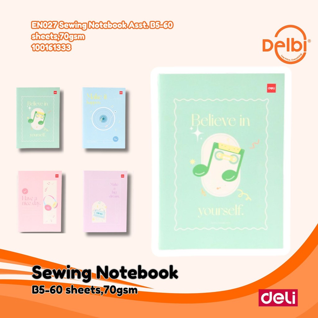

[DELI X AGNEZ MO] Deli Sewing Notebook / Buku Tulis B5 60 Lembar EN027 Sewing Notebook Asst. B5-60 sheets,70gsm