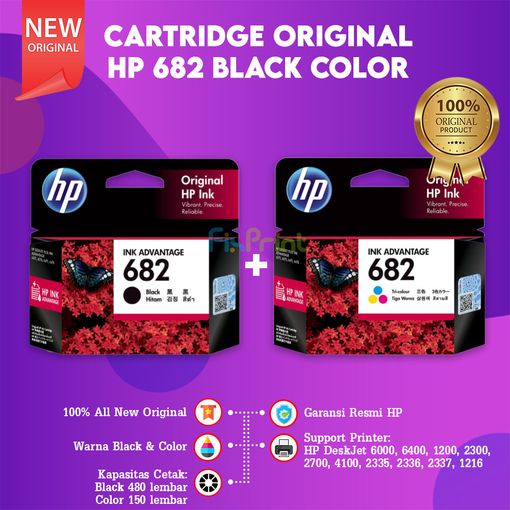 FixPrint Cartridge Tinta HP 682 Black Color Original Printer Deskjet 2335 2336 2337 1216 2875 2775