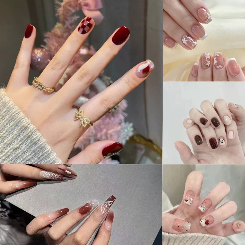 Kuku Palsu 24 Pcs 3D + Lem Kuku Palsu Nail Art Kuku Palsu Tangan Manicure Free Lem Tanpa Box