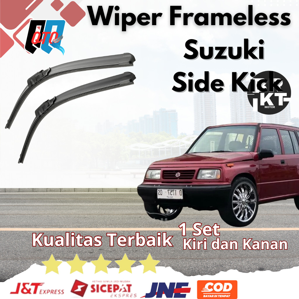 Wiper Mobil Suzuki Side Kick Frameless 1 Set Kiri dan Kanan Tanpa Rangka Besi Blade Kaca Karet