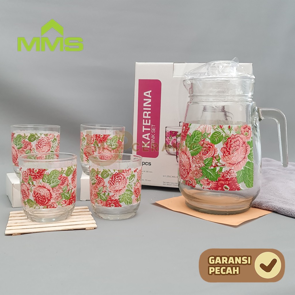 KIG  1 SET Drink Teko Set KATERINA PINK Pitcher Set Beling Jug Drink Set 4 Gelas + 1 Teko KATERINA P