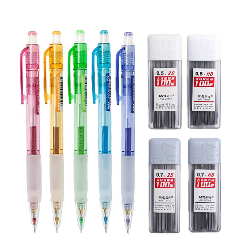 

0.5/0.7mm Translucent Colorful Mechanical Pencil with Eraser 2B/HB Lead Writing Tool Art Painting Supplies Office Stationery