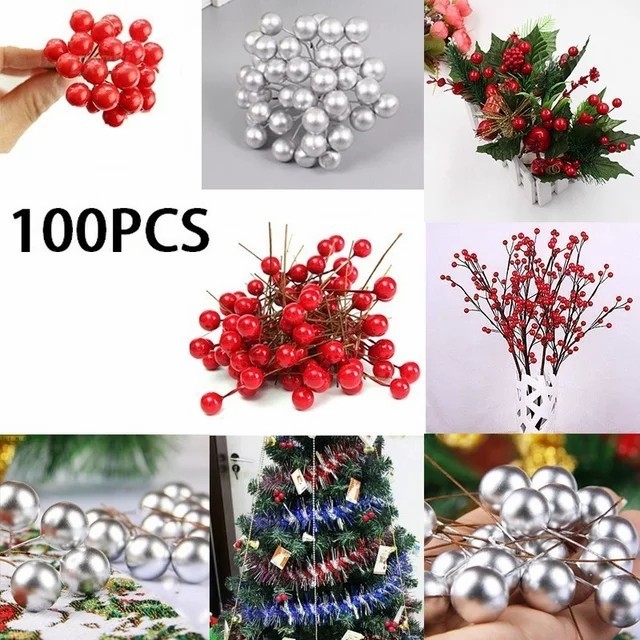 

100Pcs Berry Natal Hiasan Artificial Christmas Red Holly Berry