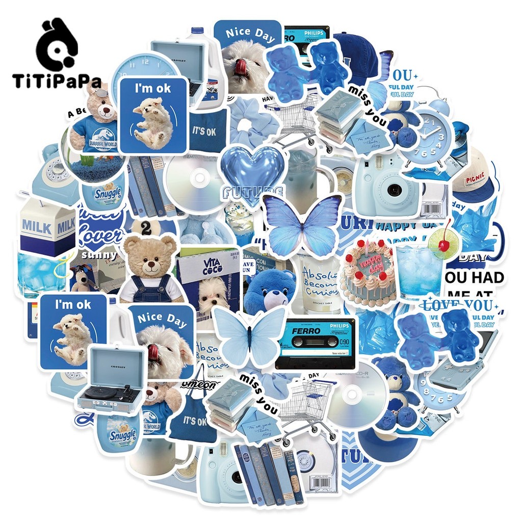 

50Buah Stiker Elemen Biru Langit,Dalam Gaya Canggih,Dekoratif Notebook Sepeda Skateboard Seluler DIY