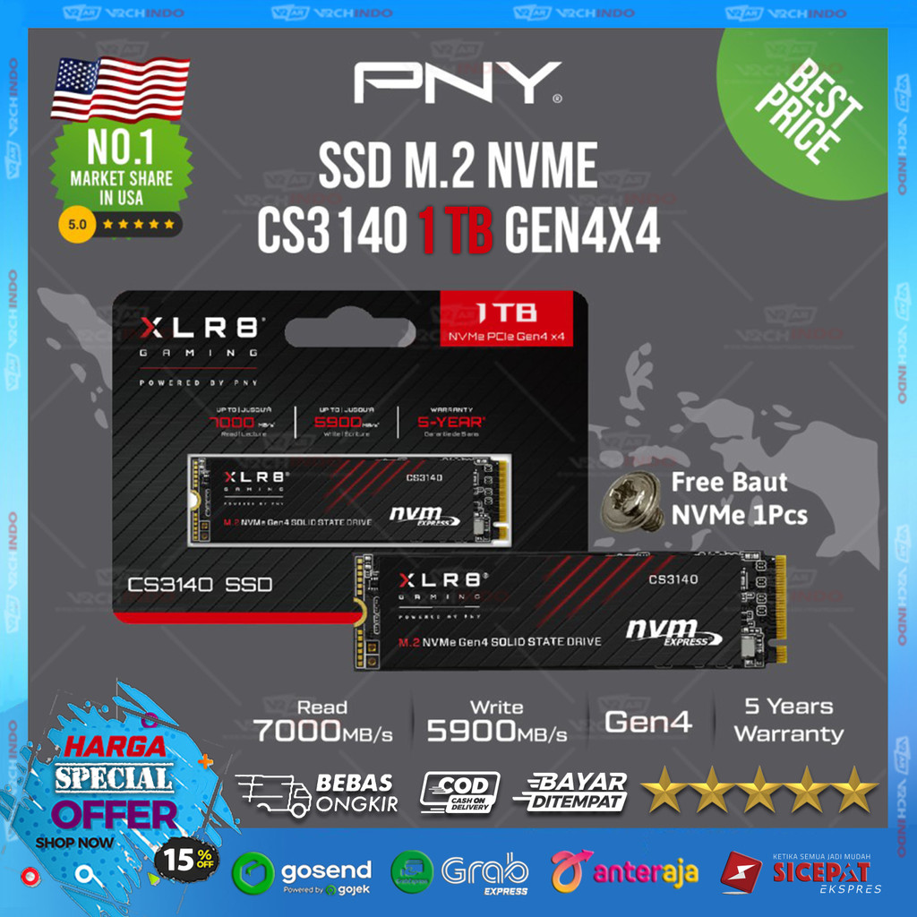 SSD NVMe M2 PNY XLRB 1TB CS3140 - SSD NVME PNY CS-3140 XLRB PCIe Gen4 X4 Top Brand USA 