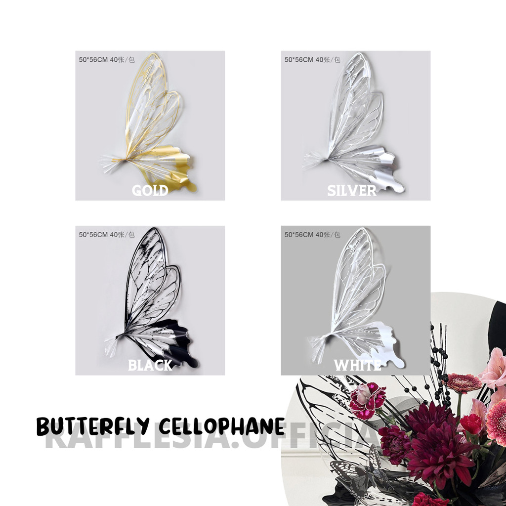 

4 LEMBAR ( 2SET ) Flower Wrapping Paper Butterfly Kertas Kupu-Kupu Cellophane Kertas Buket Bunga Florist