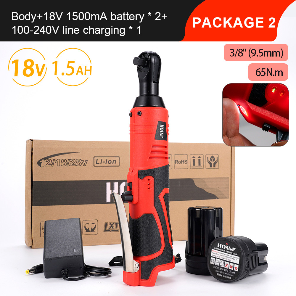 2 batteries DC18V Cordless Electric Wrench Rechargeable Impact Wrench Right Angle Ratchet Wrenches I