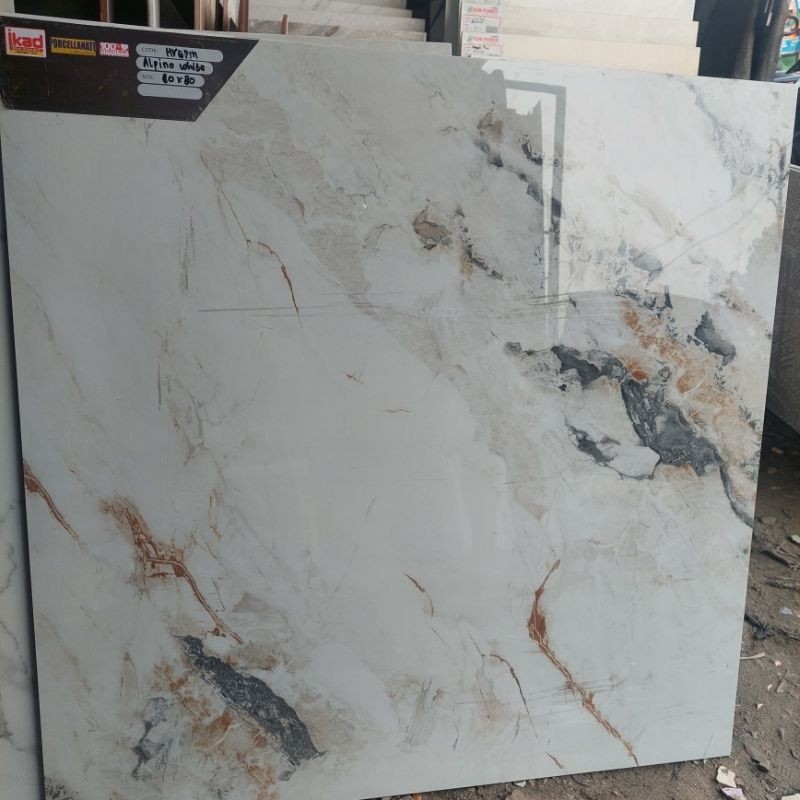 GRANIT LANTAI 80X80 IKAD ALPINO WHITE GLAZED POLISH TERMURAH