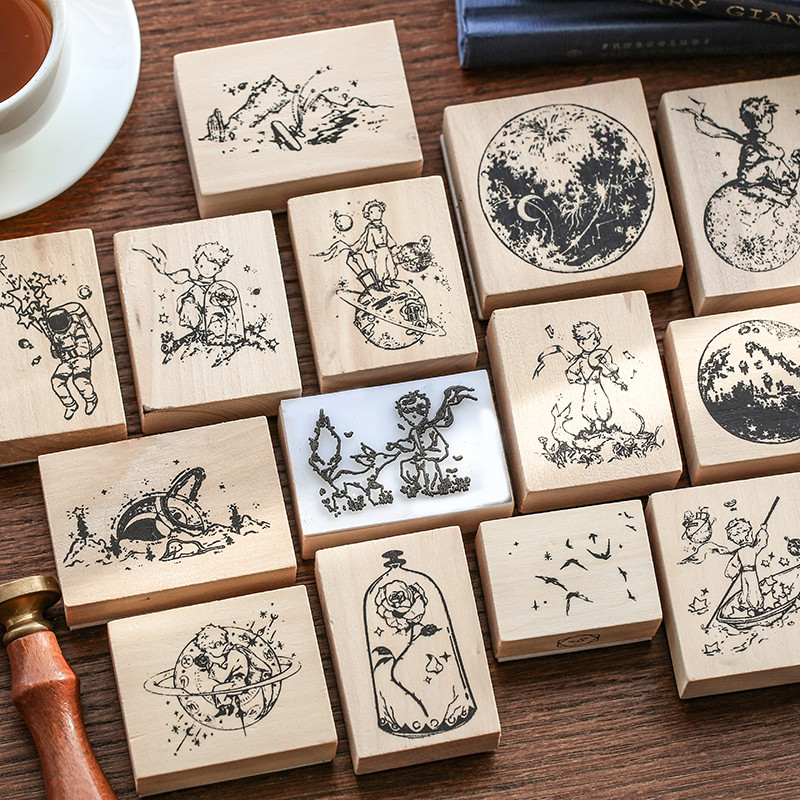 

Vintage Little Prince Series Wooden Rubber Stamps Warm Fairy Tale Planet Scrapbooking Bullet Journaling Accessories Stationery