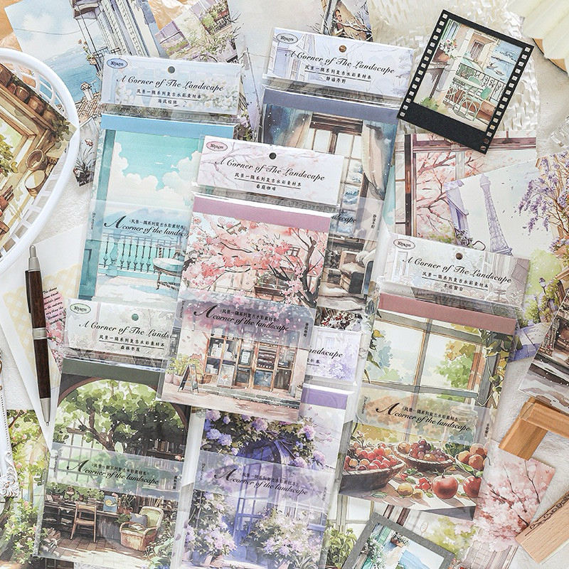 

Journamm.id Kertas jejak pemandangan sudut seri bahan buku retro cat air pemandangan kartu bingkai dekorasi buku pegangan latar belakang bahan kertas