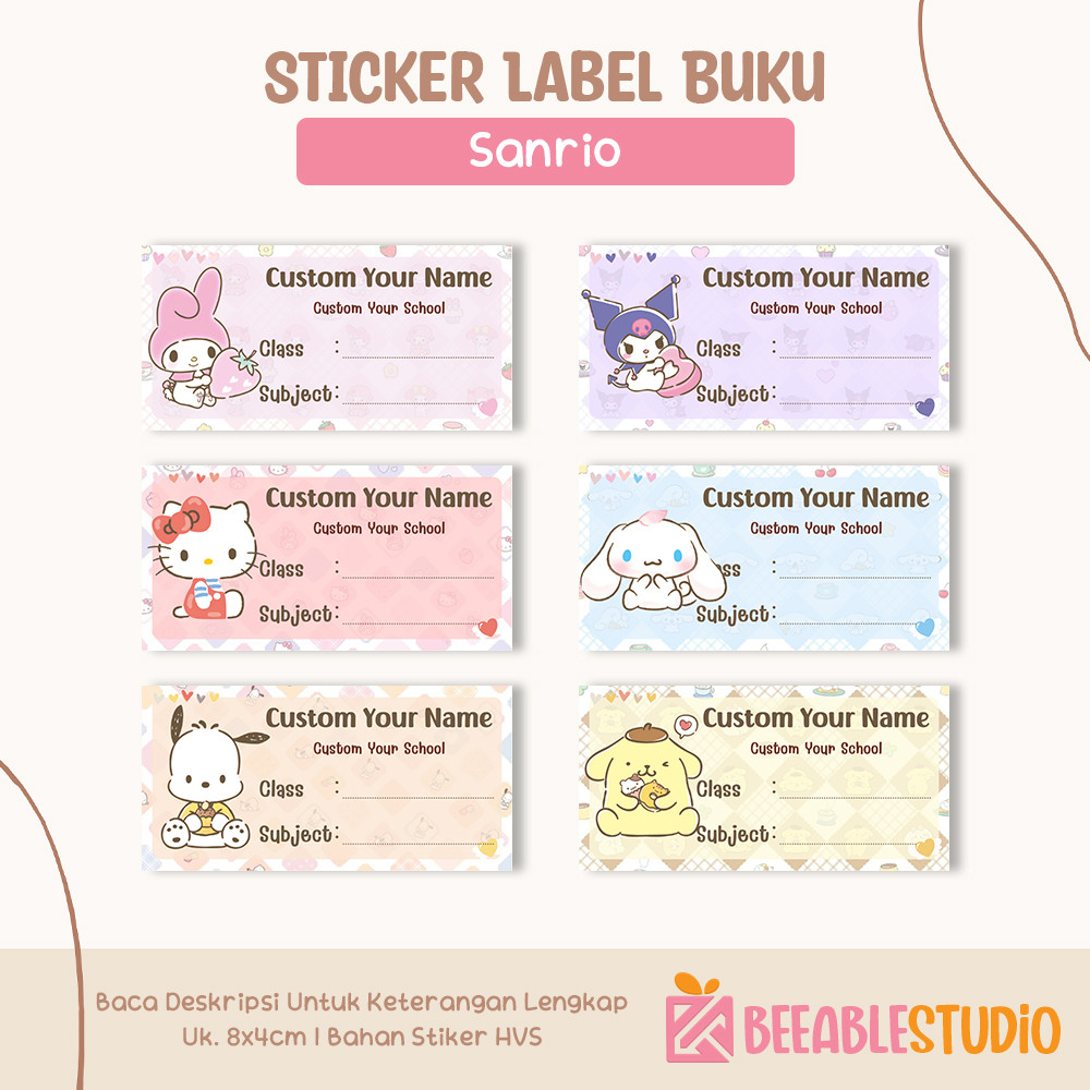 

[40pcs] Sticker Buku Sanrio Hello Kitty Kuromi My Melody Cinnamoroll Stiker Label Nama Buku Tulis Pelajaran Anak Sekolah