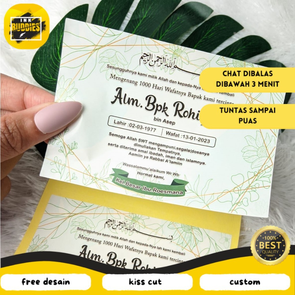 

INB Stiker Tahlilan Kartu Wafatnya Persegi Chromo Mengenang 40 100 1000 Hari Sticker Box Murah