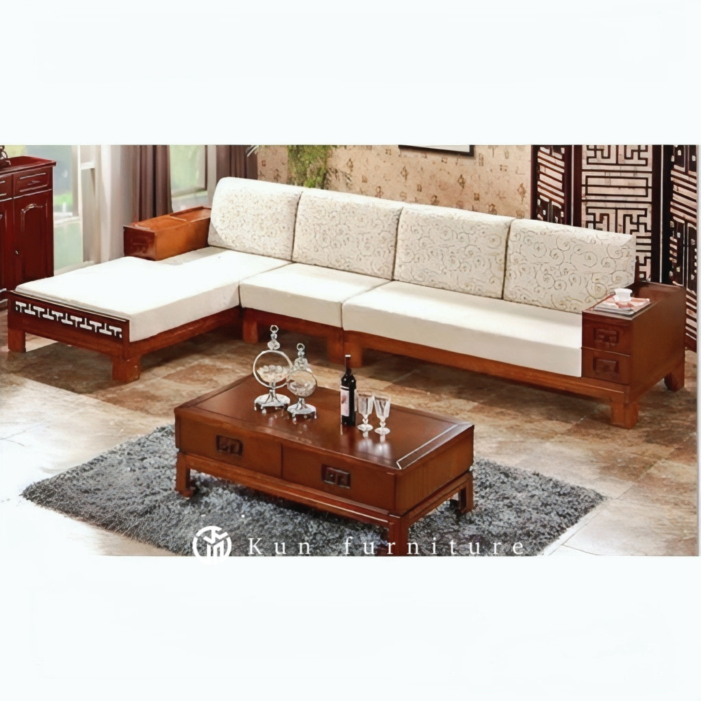 sofa sudut jati, kursi tamu letter L kayu jati, kursi tamu minimalis | Kun furniture