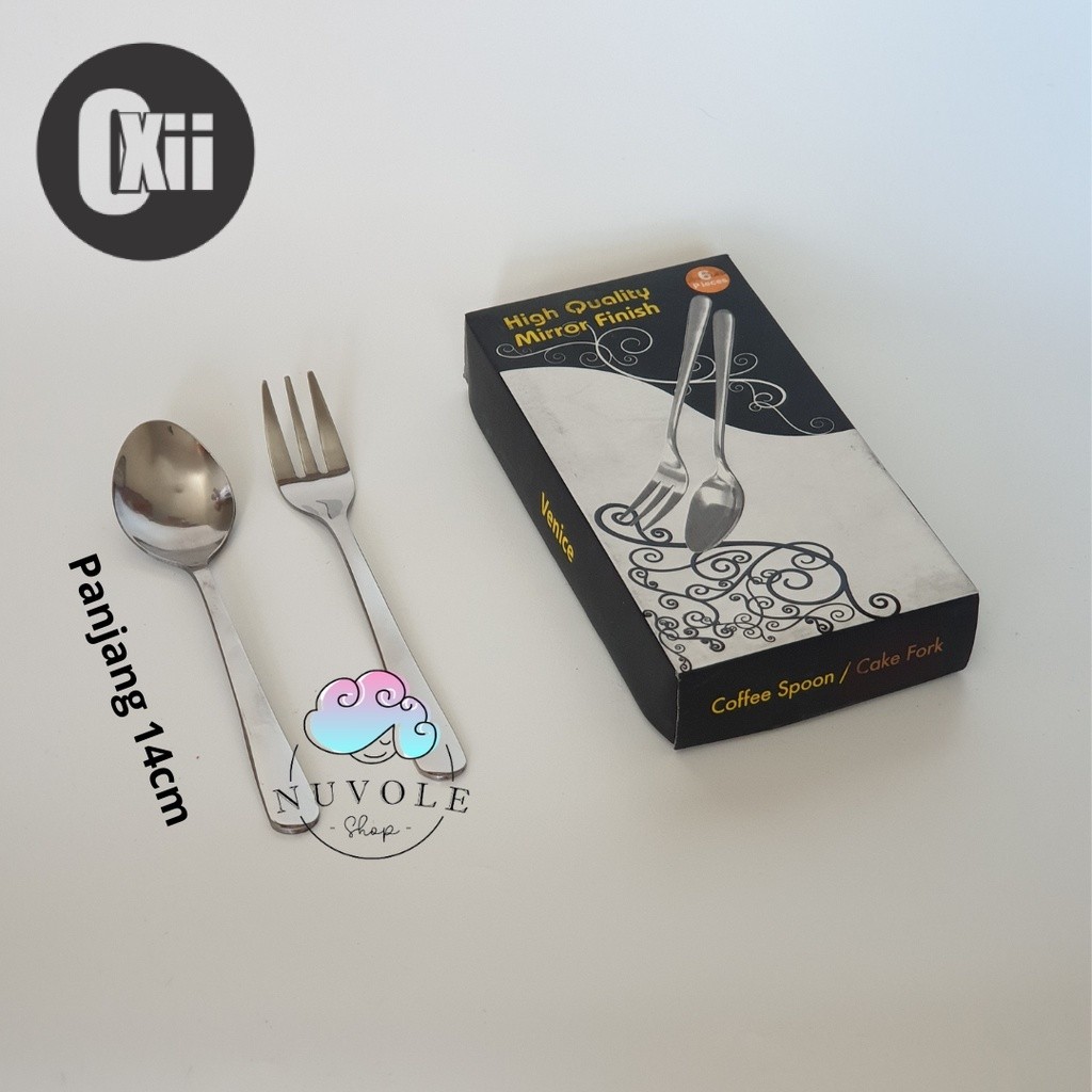 Sendok Kecil Teh Kopi & Garpu Kue Dessert Stainless Steel Tebal Premium