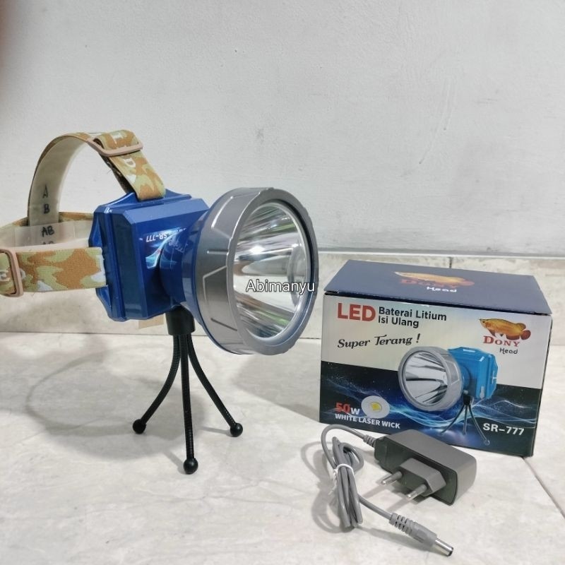 senter kepala dony 50 watt LED LASER kepala jumbo SR-777  diameter 10cm 3pcs baterai 8600mAh tahan 1