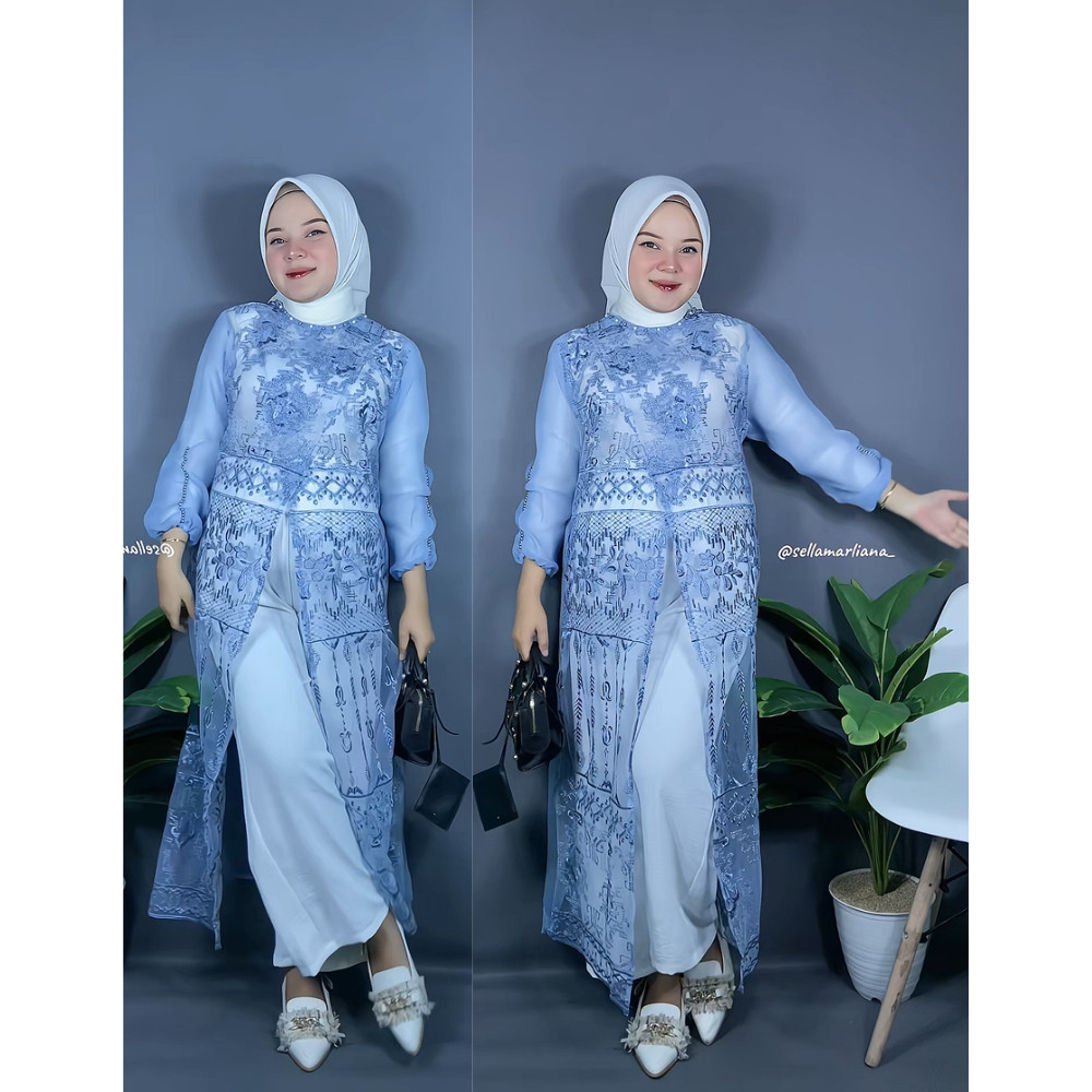 Nazela Dress Gamis Wanita Brokat Mix Organza Satin Premium Gamis Brukat Raya / Baju Pakaian Wanita B