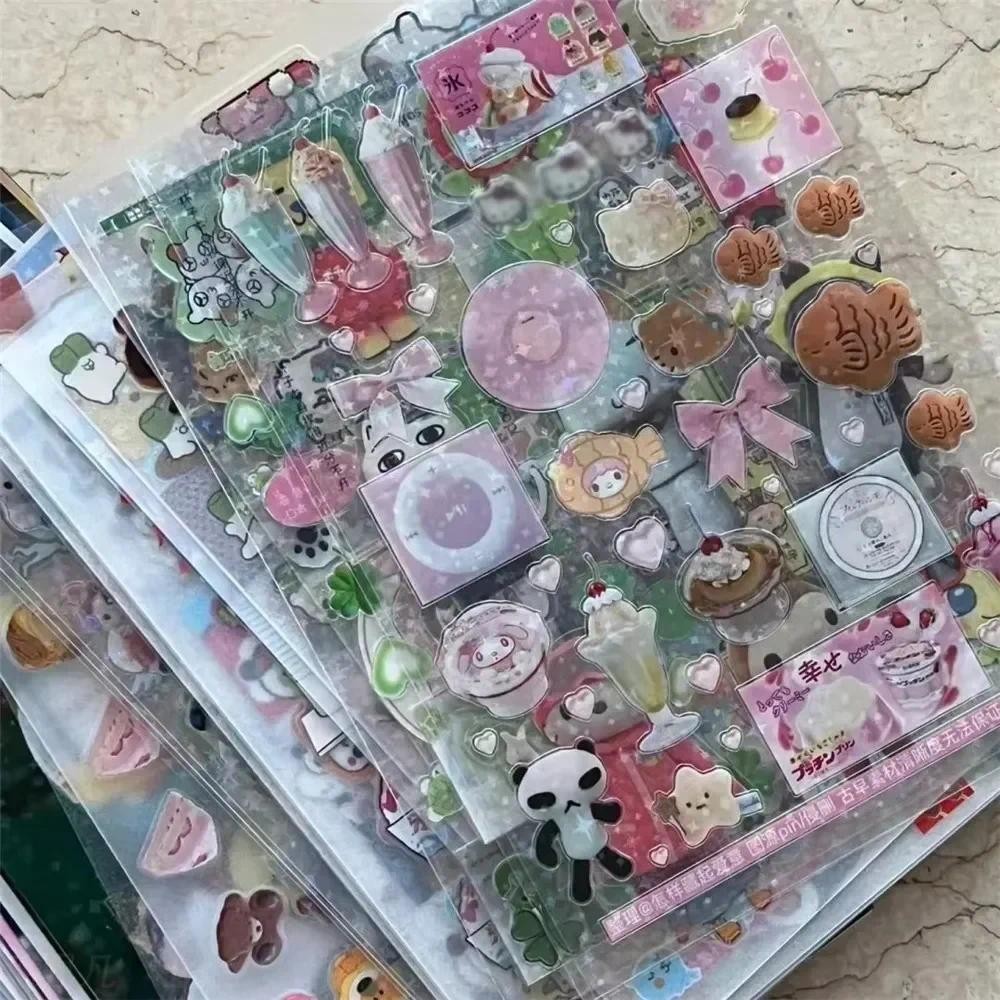 

12pcs/10pcs Kawaii Glitter Stickers Transparent Journal Stickers PET Scrapbooking Cut Film Toploader Scrapbooking Deco Home