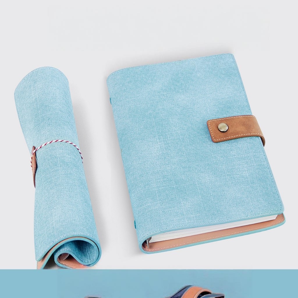 

A5 size denim print soft PU leather notebook, replaceable 6-ring binder cover, personal planner book clip, 100 sheets /200 pages