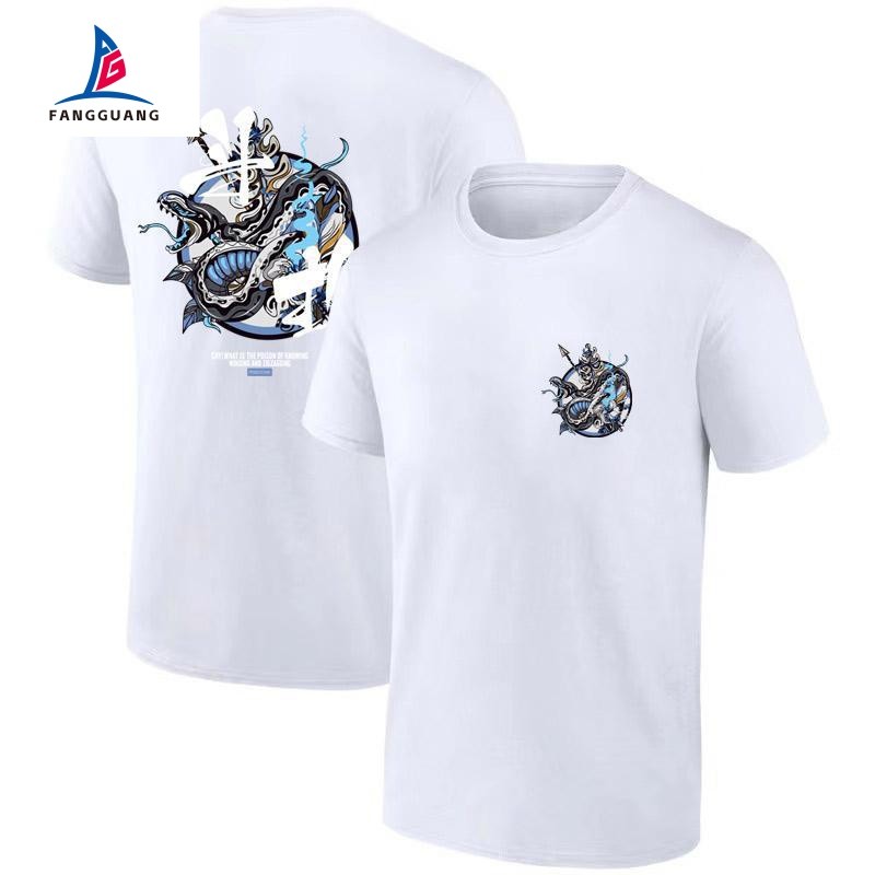 Kemeja T-shirt Pria Korea Warna Solid Lengan Lima Perempat Longgar Atasan Pakaian Pria