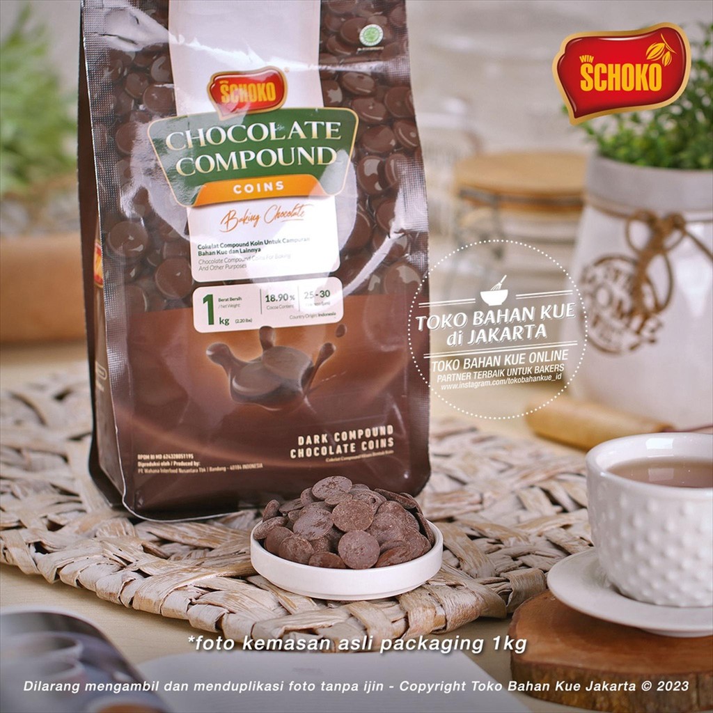 

Schoko Coin Compound Dark Chocolate 100gr Baking Koin Cokelat Keping