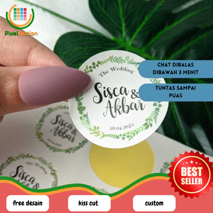 

PiNat Print Stiker Wedding Souvenir Cetak Label Sticker Custom Ucapan Nikah Bulat Chromo