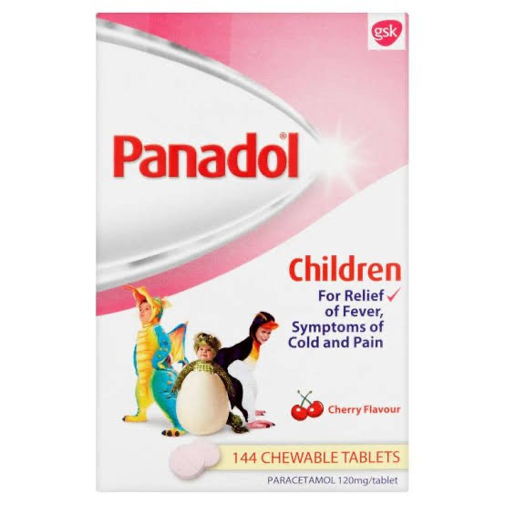 Panadol Tablet Kunyah Anak Chewable Demam Flu Impor Malaysia 1 Strip isi 12 Tablets