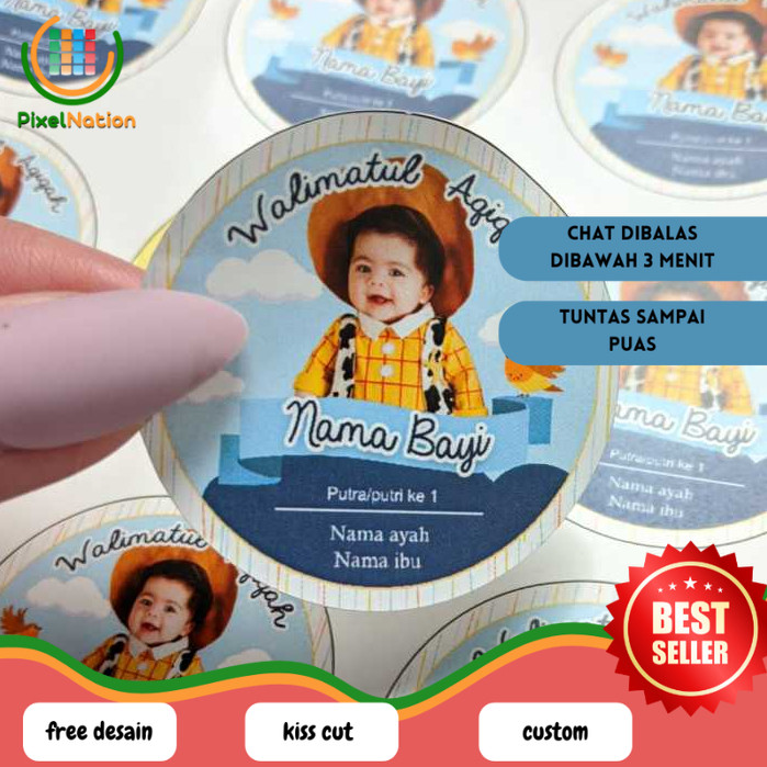 

PiNat 2-4 Stiker Label Tasyakuran Aqiqah Sticker Nama Anak Bayi Ucapan Kelahiran Akikah Uk.Kecil