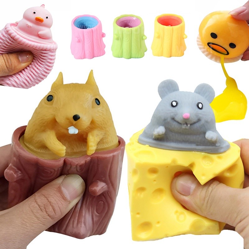 topsmile - Mainan Squishy Mouse Squisi Telur Dinosaur Tikus Tupai Katak Keju Karet Silikon Penghilan
