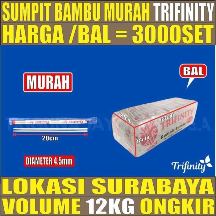 Sumpit Bambu Trifinity + Tusuk Gigi Higienis + Tusuk Sate Dus Gjk SBY - Sumpit Murah