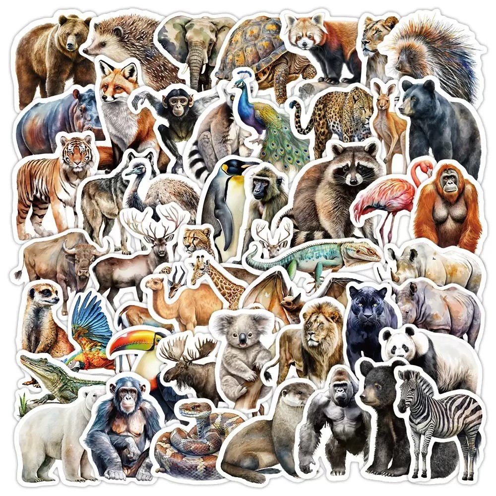 

10/50/100pcs Mixed Cute Funny Zoo Wild Animals Stickers Aesthetic For Kids Toy DIY Skateboard Laptop Phone Car Decals Sticker