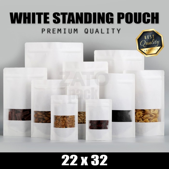 22x32 Kraft Paper bag WHITE standing pouch ZATOPACK - kemasan