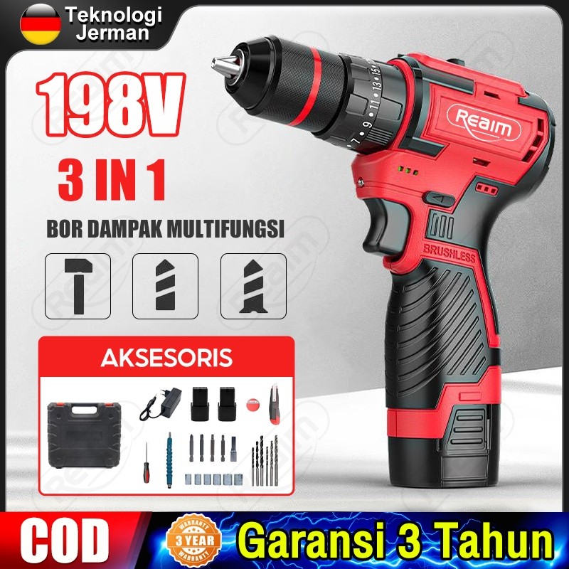 Mesin Impact Bor 198V 3IN1Mesin Bor Bor Baterai Bor Listrik  Impact Drill Cordless Electric Drill Im