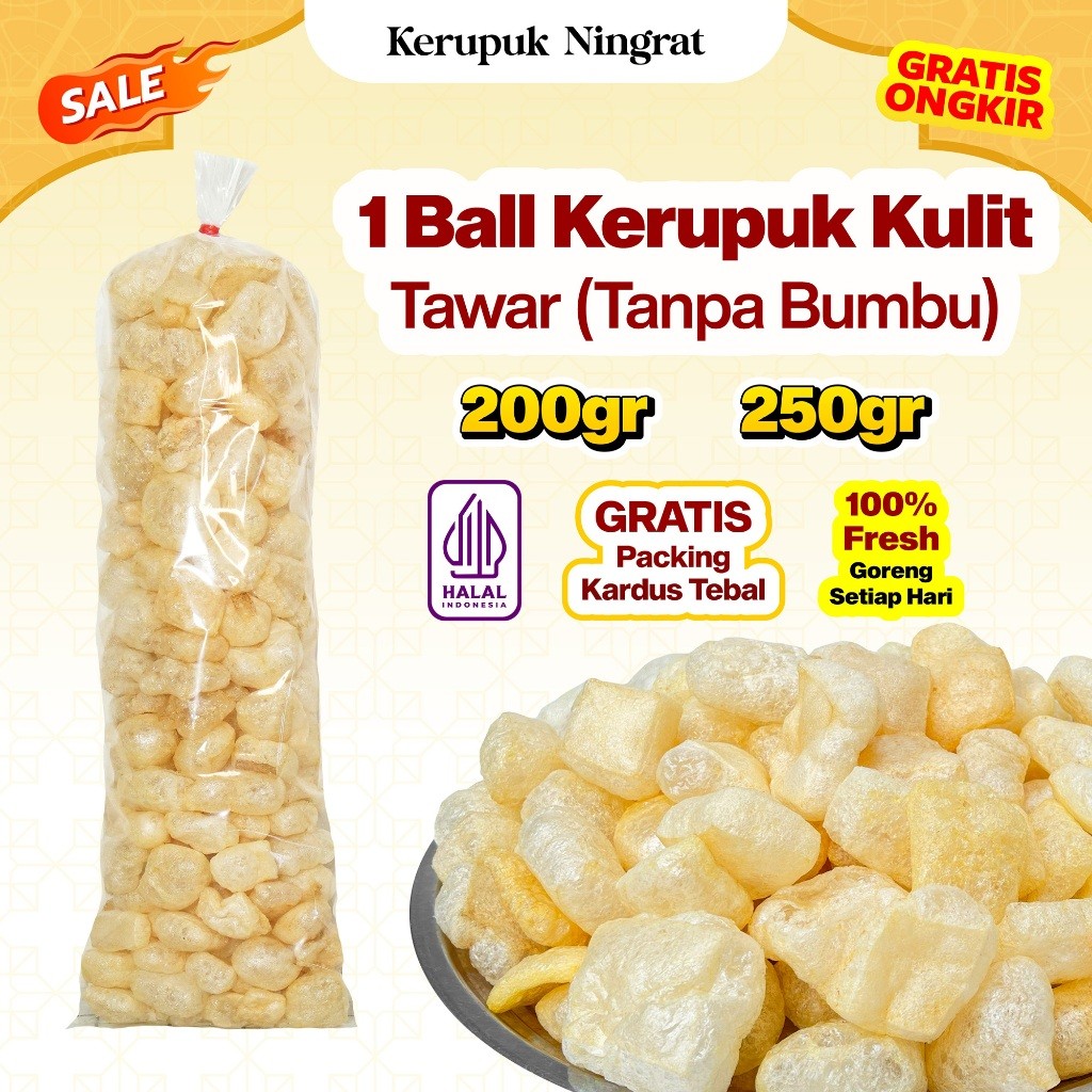

1 BALL Kerupuk Kulit Sapi Asli Tawar Tanpa Bumbu Gurih Dorokdok Renyah Tanpa Pengawet Snack Camilan
