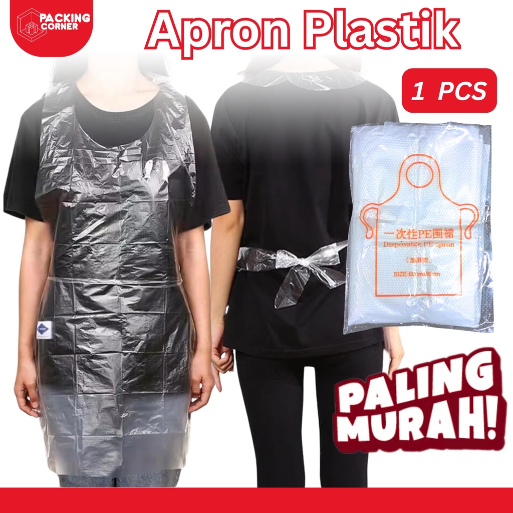 Apron Celemek Plastik Bening Apron Disposable PE Alat Perlindungan Diri Baju Pendek Multifungsi