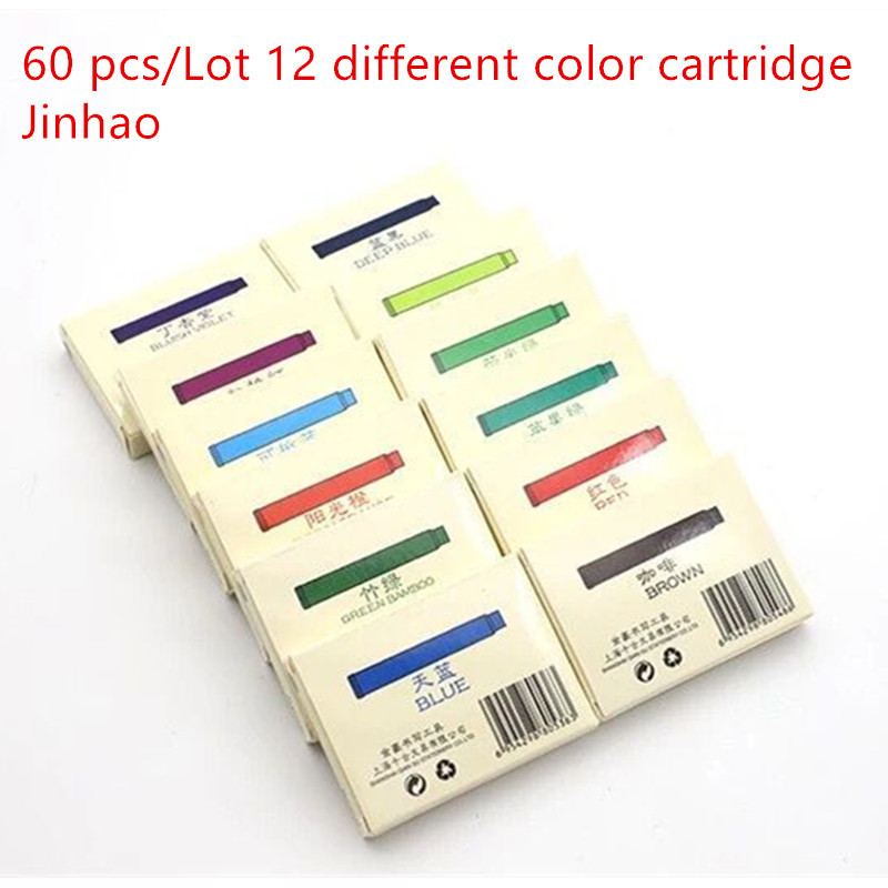 

60 pcs/Lot 12 different color cartridge Jinhao fountain pen universal ink supplies Stationery Office school accessories A6294