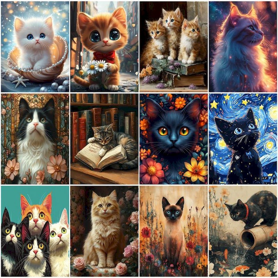 

RUOPOTY Painting By Numbers On Canvas With Frame Cat abstract hand drawn cute cartoon Picture Frame Acrylic Drawing Canvas Kits