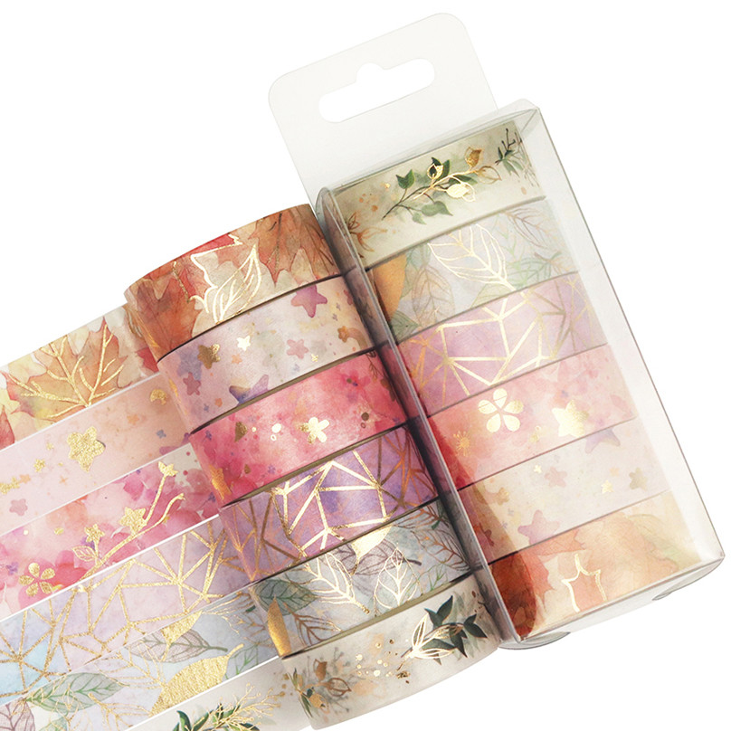 

6 Rolls Sakura Washi Tape Set School Supplies Decorative Adhesive Tape 5m Gold Foil Washitape Journaling Stationery Masking Tape