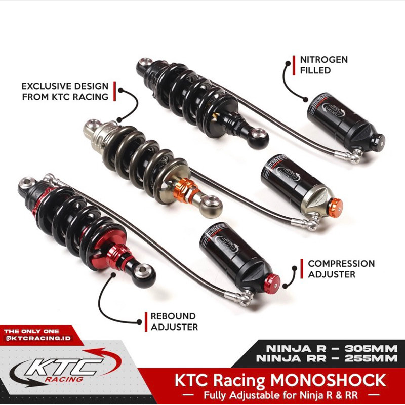 Monoshock Pisah Tabung KTC Racing 305 225 mm Ninja R SS dan RR Klik Rebound Kompresi