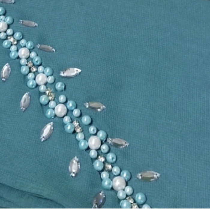 sale jilbab segiempat bella payet mutiara  - biru wardah