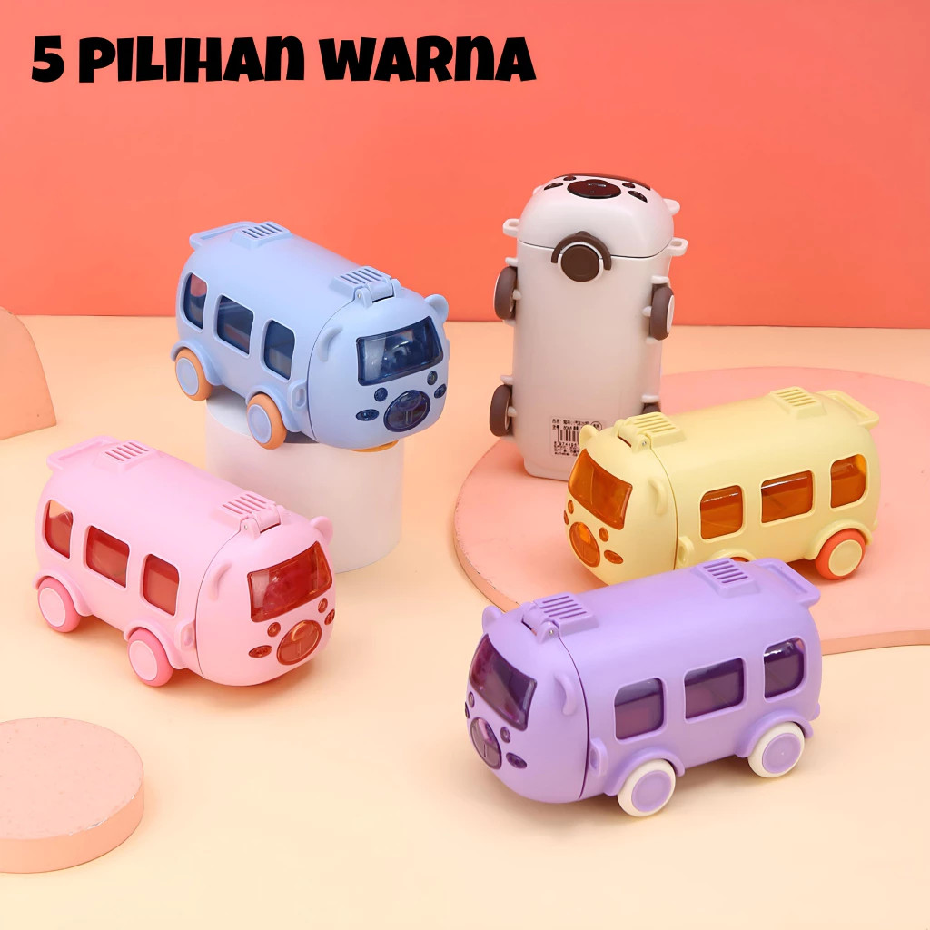 RB Botol Minum Anak Sekolah Tempat Air Minum Perempuan Laki-laki BUS MOBIL Karakter Lucu Sedotan