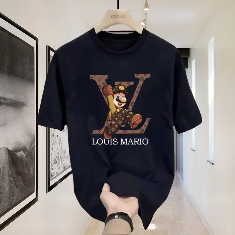 Outlets LV Super Marie Louis Vuitton 100% Cotton Heavyweight Kaos Boxy Fit T Shirt Pria Wanita Graph