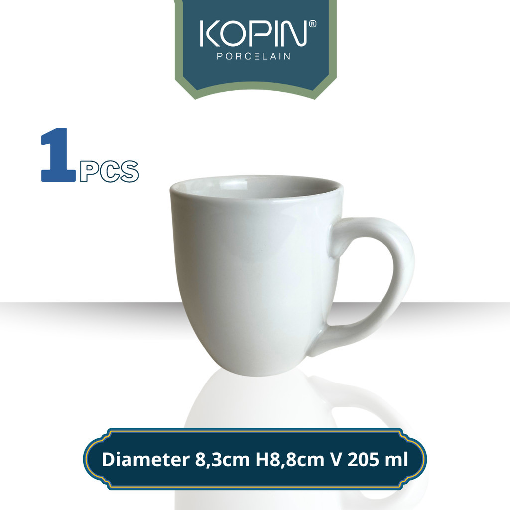 Gelas Keramik Porcelain Putih Polos Volume 205 ML | KOPIN