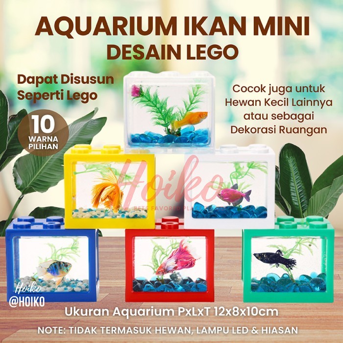 Akuarium Lego Ikan Mini Hias Cupang Soliter Aquarium Akrilik Fish Tank Guppy Molly