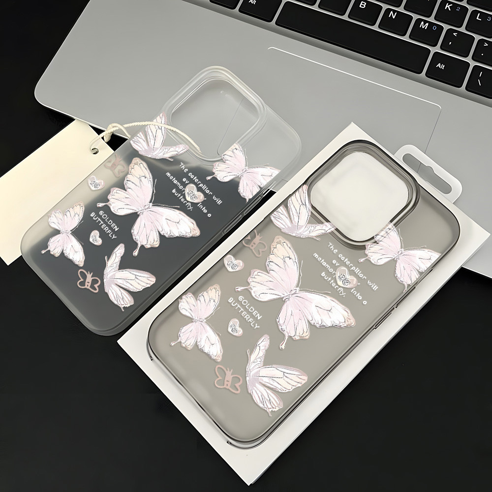 Butterfly Casing HP Transparan Buram Untuk IPhone 11 Pro 13 Pro Max 15 Plus 12 14 15 Pro Max Soft Ca